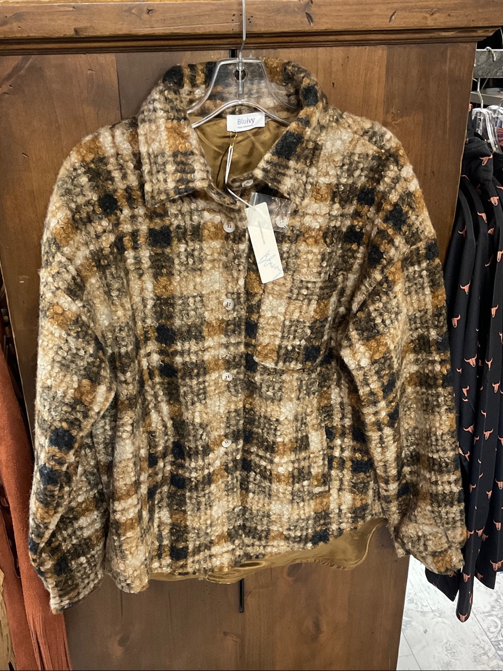 Bluivy Plaid Teddy Jacket - Tan, Black & Cream